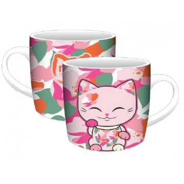 TAZZA PINK GREEN LUCKY CAT 